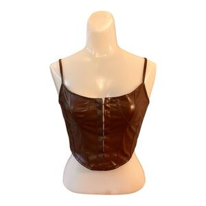 Brown Faux Leather Corset Top